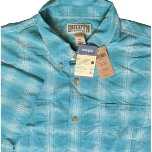 MENS Duluth Trading Co 2XL Armachillo NWT Cool Touch Short Sleeve Teal Plaid